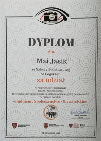 Dyplom dla Mai Jasik