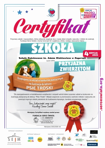 Certyfikat Szkoły Przyjaznej Zwierzętom